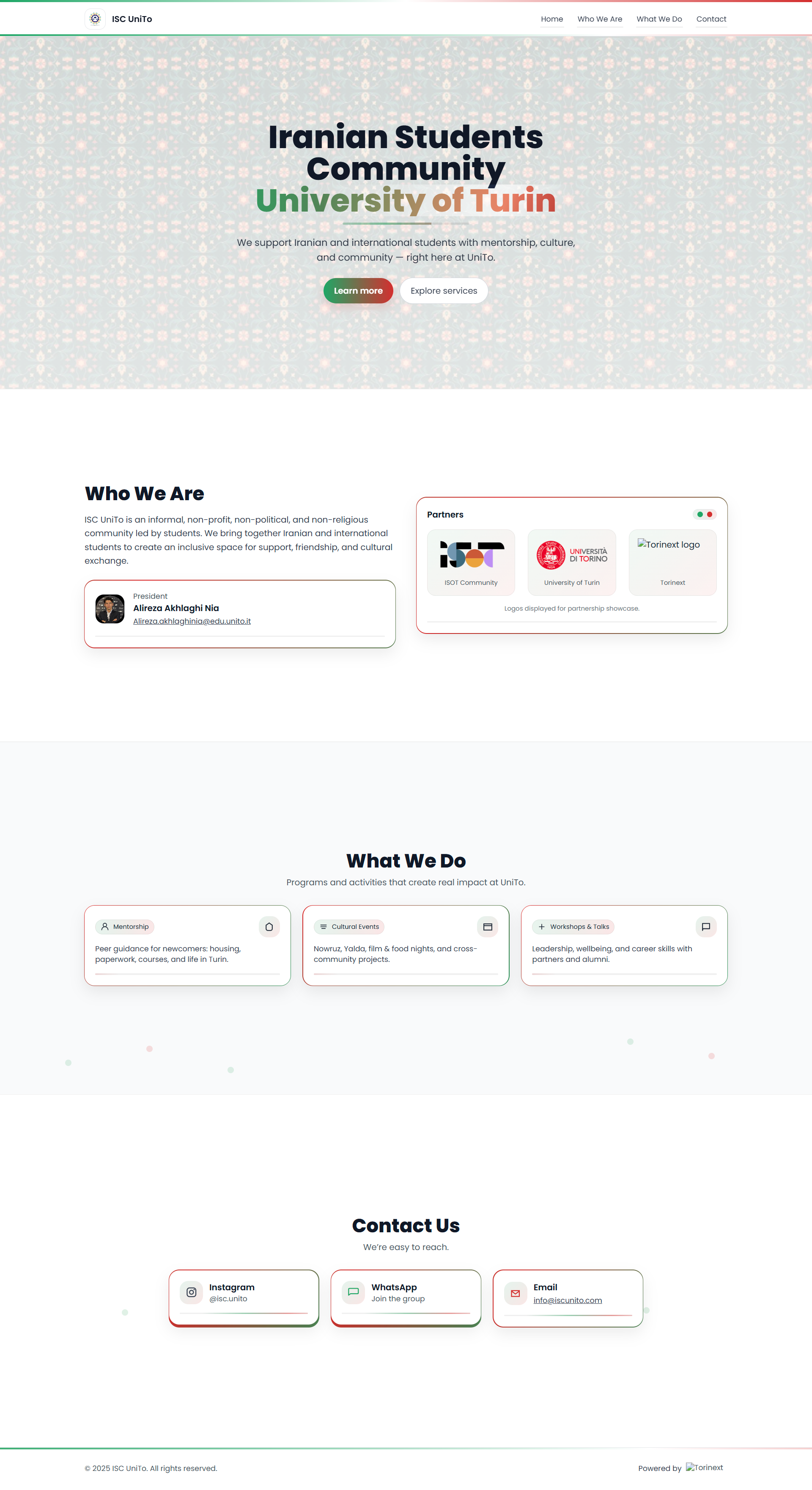 ISC UniTo Iranian Students Community website